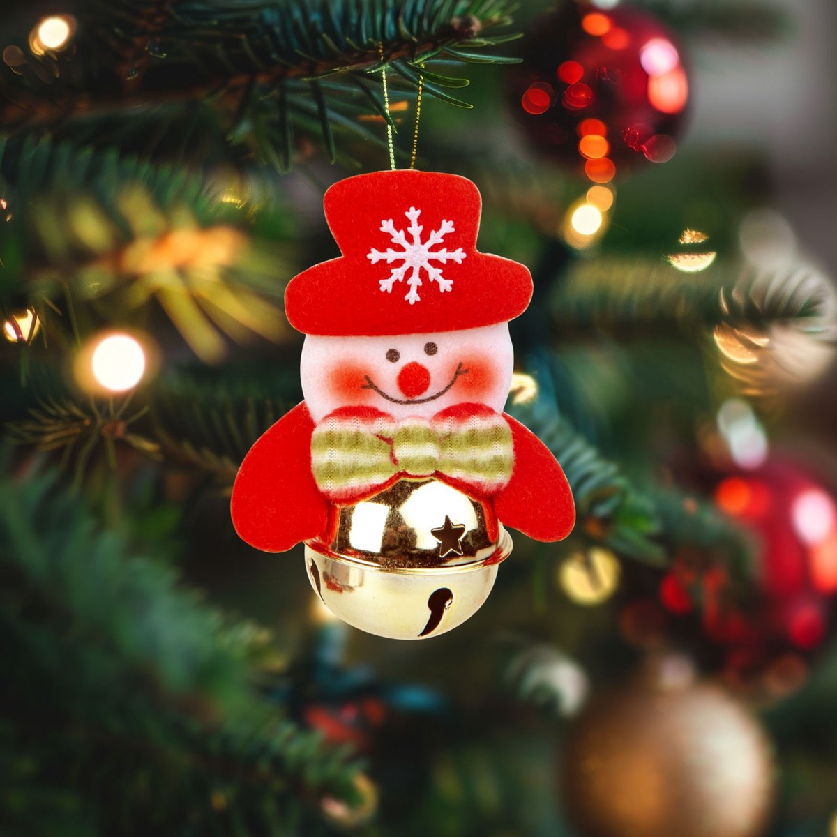 Kerstboomversiering - Sneeuwpop met bel - 11 x 10 cm 1 Stuks [58589C]