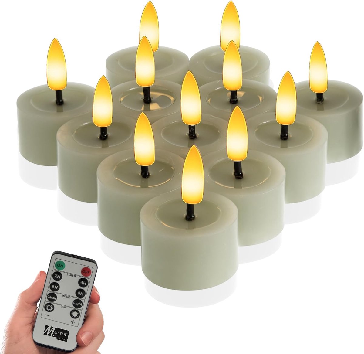 LED theelichten set van 12 - echte was - met afstandsbediening en timer - sfeervolle verlichting zonder vuur - ShopVlot