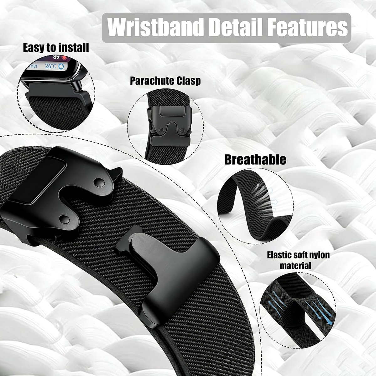 Nylon horlogebandje 22mm - elastisch sportmateriaal - compatibel met meerdere modellen - ideaal voor actieve gebruikers - ShopVlot