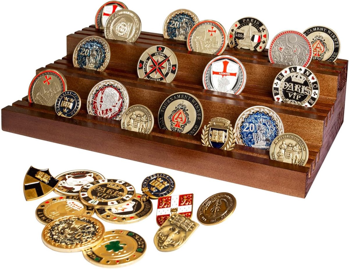 Muntstandaard houten 3 niveaus - 9 rijen voor 55-80 munten - donkerbruin - ShopVlot