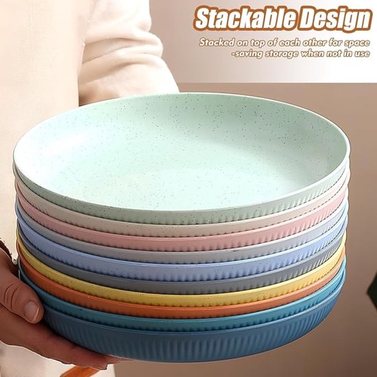 Set van 10 kunststof borden met 10 fruitvorken - Herbruikbare eetborden voor picknick, camping, pasta en salade - Vaatwasser- en magnetronbestendig - PromoHome — afbeelding 5