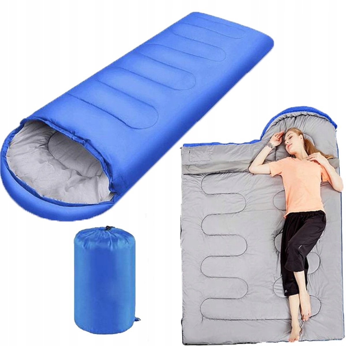Merkloze Kampeer slaapzak met capuchon, 210x75 cm, blauw