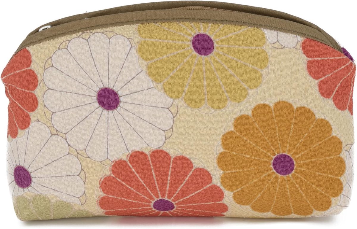 Make-up tas klein - Geel katoen retro bloemen - Perfect voor op reis - ShopVlot