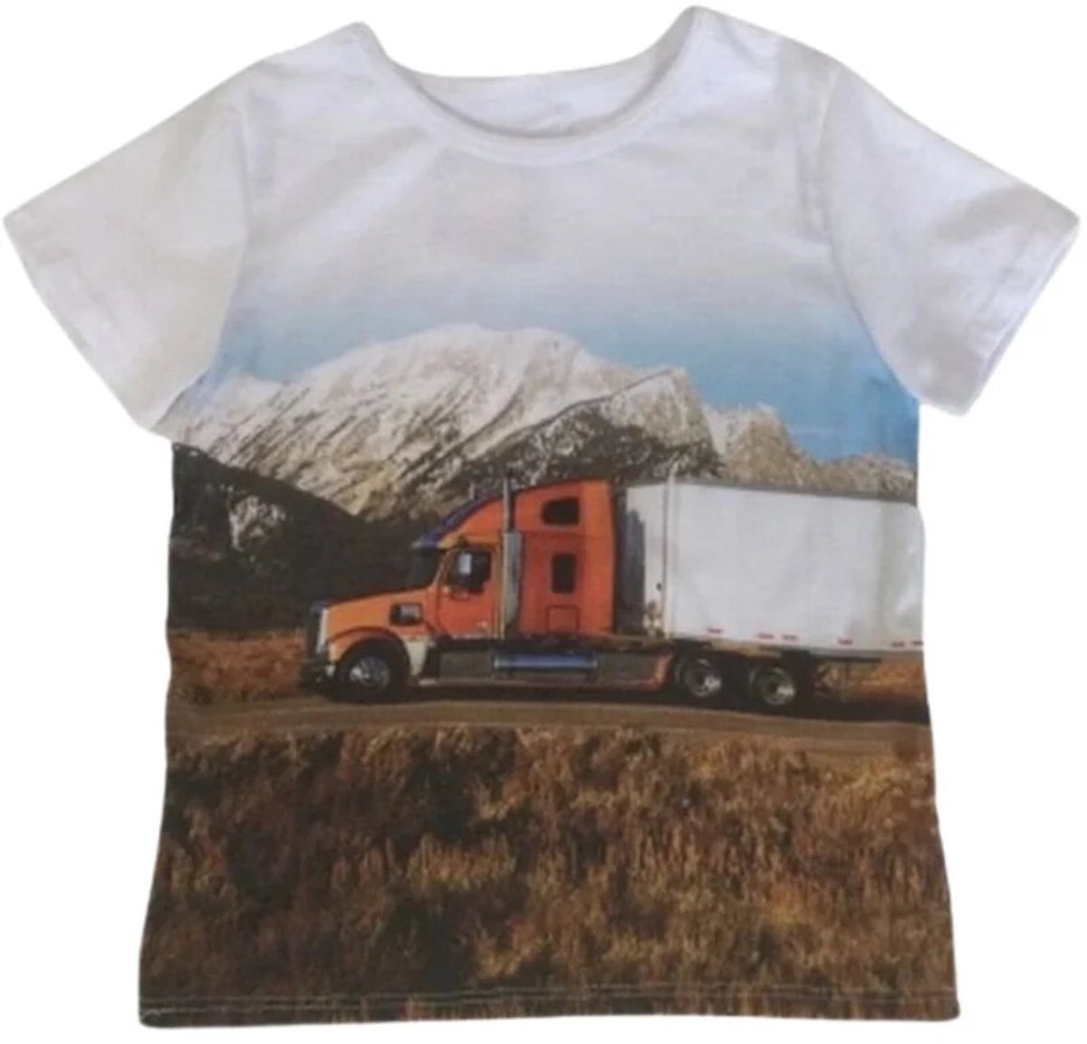 Kinder t-shirt met vrachtwagen LOO4 - Wit - 122/128