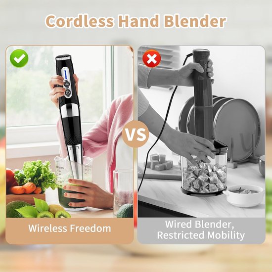 Draadloze Staafmixer - Mixer Op Batterijen - Keuken Assistent - 4-in-1 Functie - 700 ml - Zwart — afbeelding 2