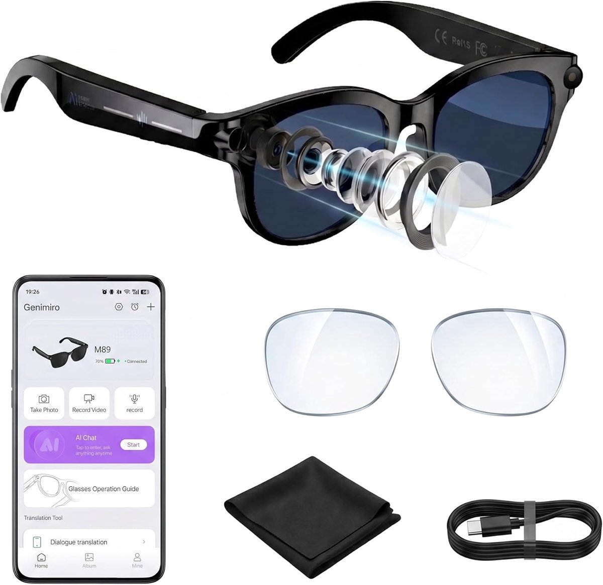 Slimme bril met HD camera - geïntegreerde AI assistent - real-time vertaling - muziekweergave - SnelShoppen