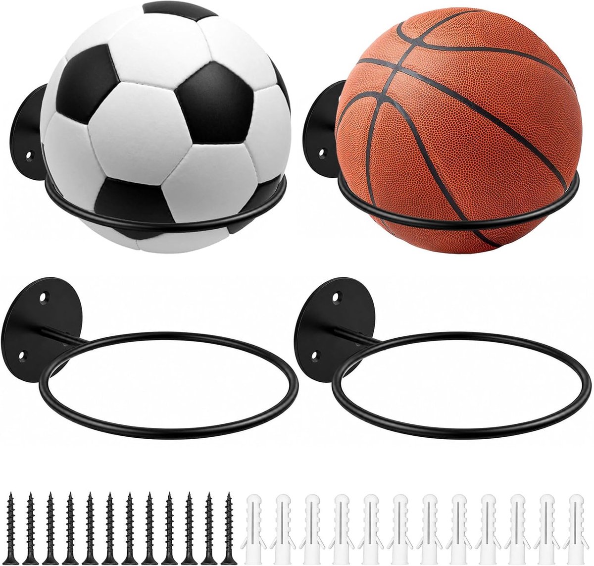 basketbalstandaard muurmount - 4 stuks - zwart - opbergen en presenteren van sportballen - SnelShoppen