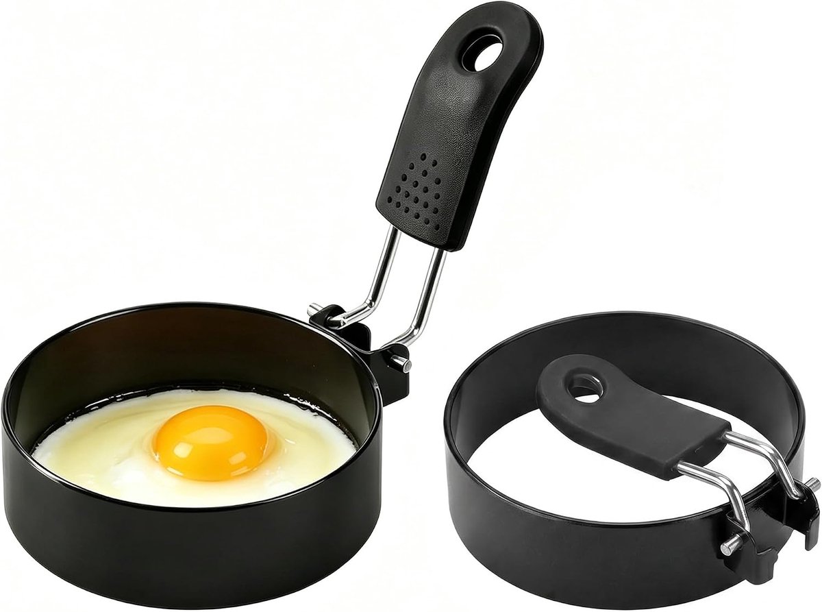 Eierring set van 2 - 9 cm roestvrij staal - hittebestendig - voor perfect ronde eieren - SnelShoppen