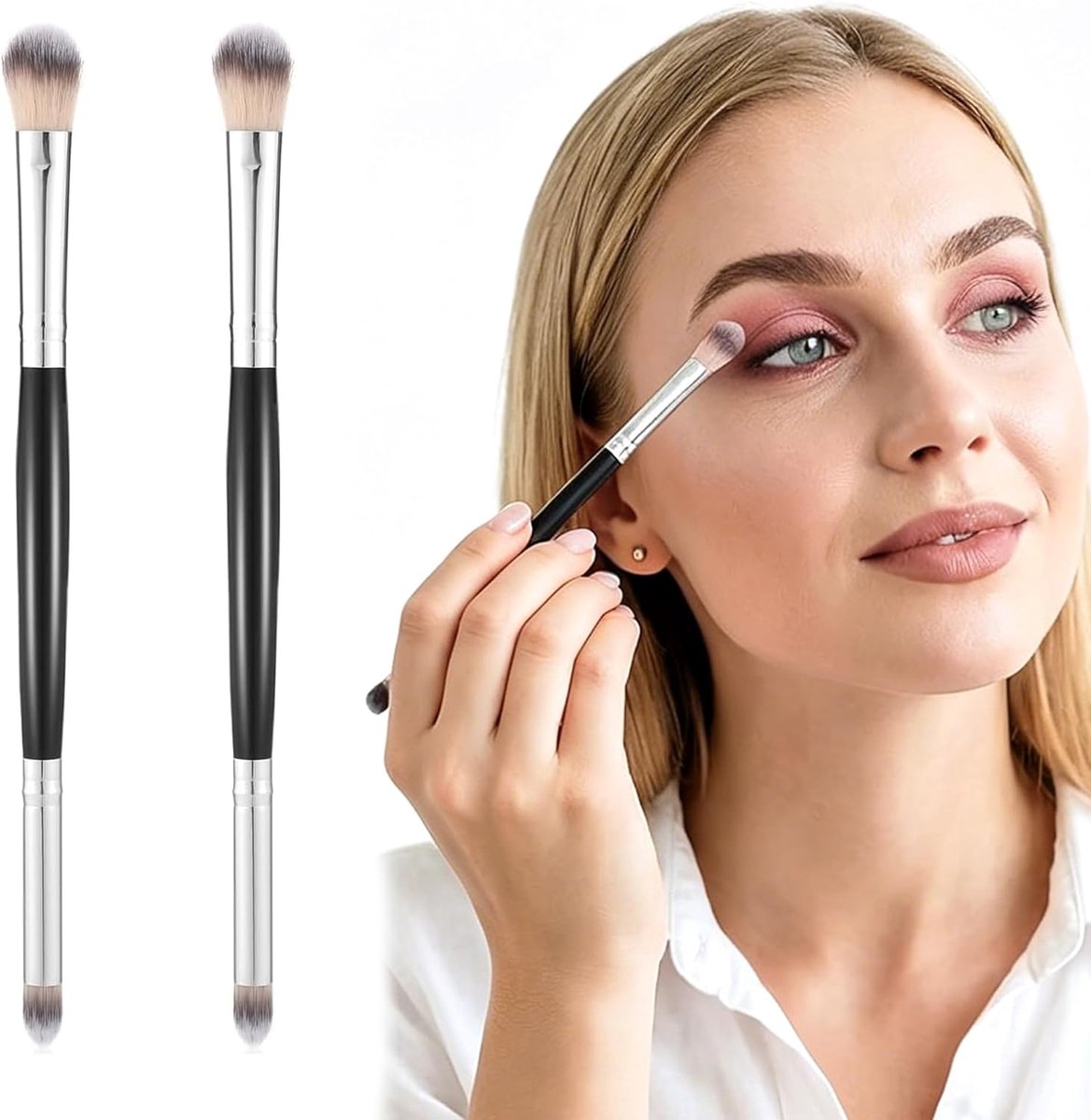 Oogschaduwkwasten Set 2 Stuks - Dubbelzijdige Make-up Borstels - Professionele Tools voor Oogmake-up - SnelShoppen