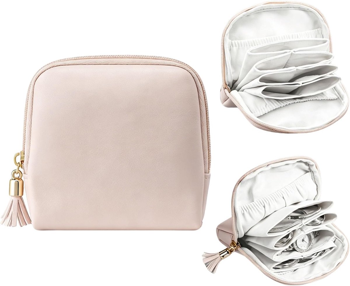 Sieraden opbergzakje mini - roze - afneembare vakken - voorkomt verstrengeling - SnelShoppen