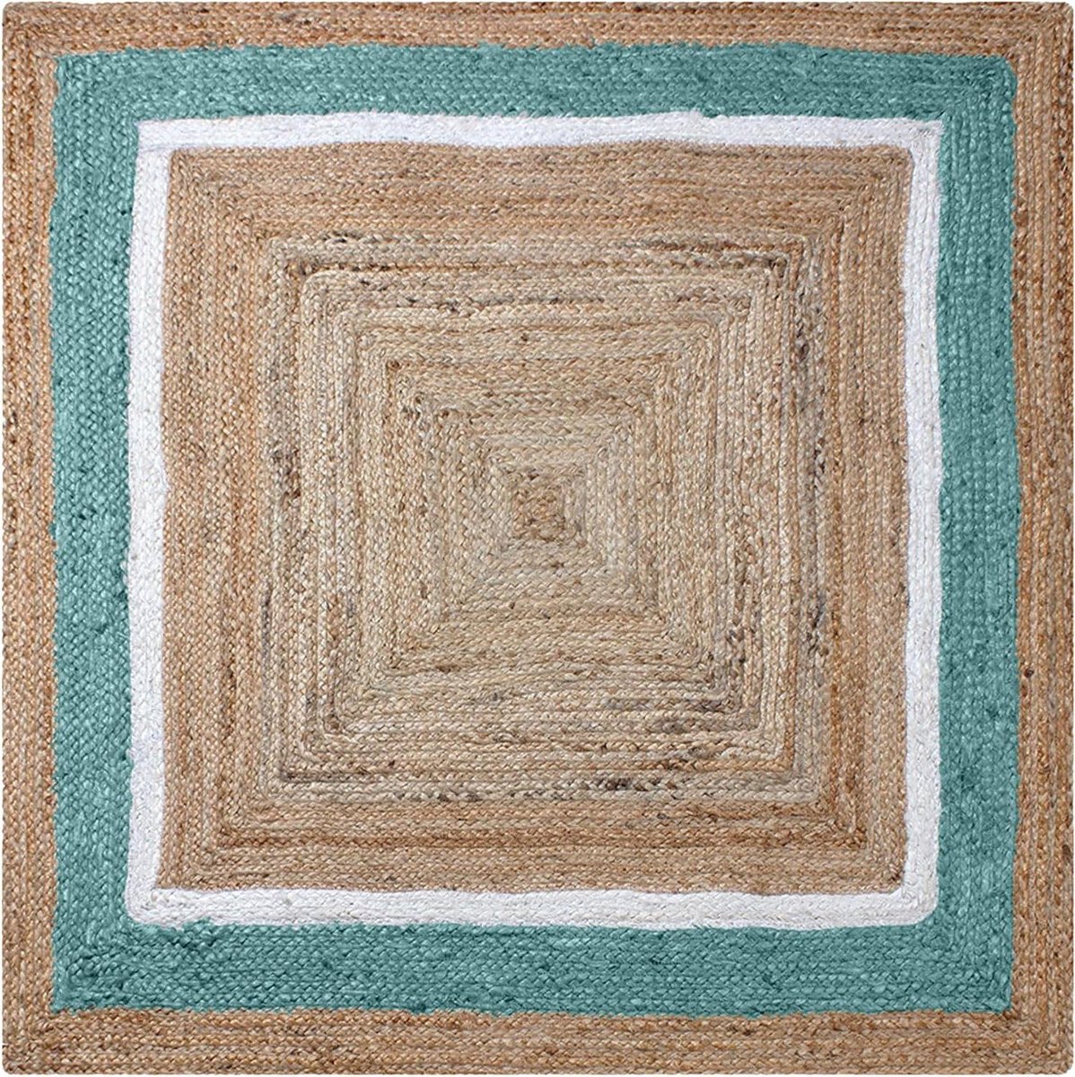 Runner Vloerkleed - Gangkleed Jute - Interieur Decoratie - Handgeweven Natuurlijk Jute - 80x240 cm - Beige Turquoise