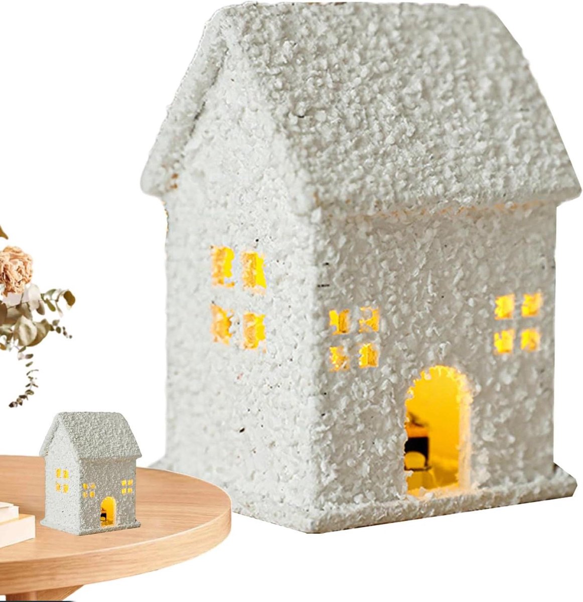 Verlichte Kersthuisjes - Kerstdorp Sneeuw Huizen - Tafeldecoratie - Met LED Verlichting - 5.8x4.8x7cm - Wit