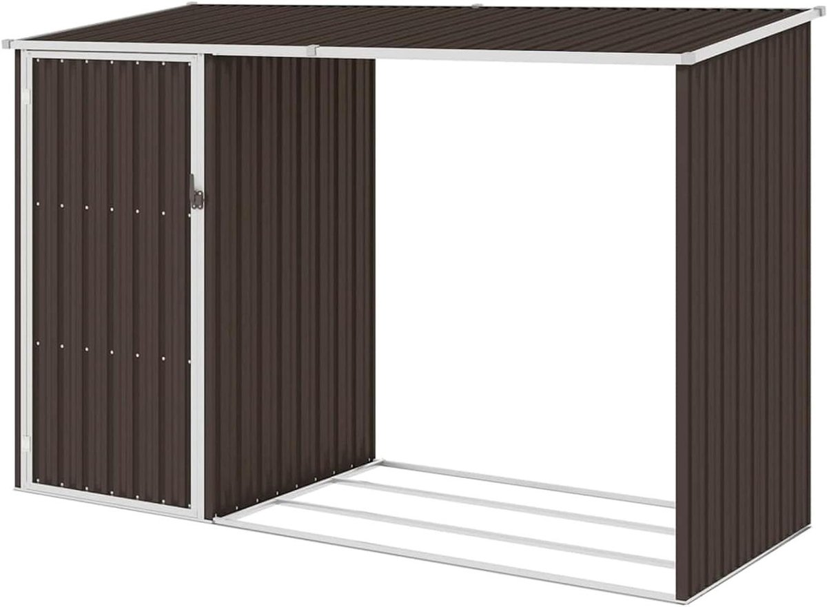Houtopslag Schuur - Tuinopslag Hout - Buitenopslag Tuin - Waterdicht Metaal - 245 x 98 x 159 cm - Bruin