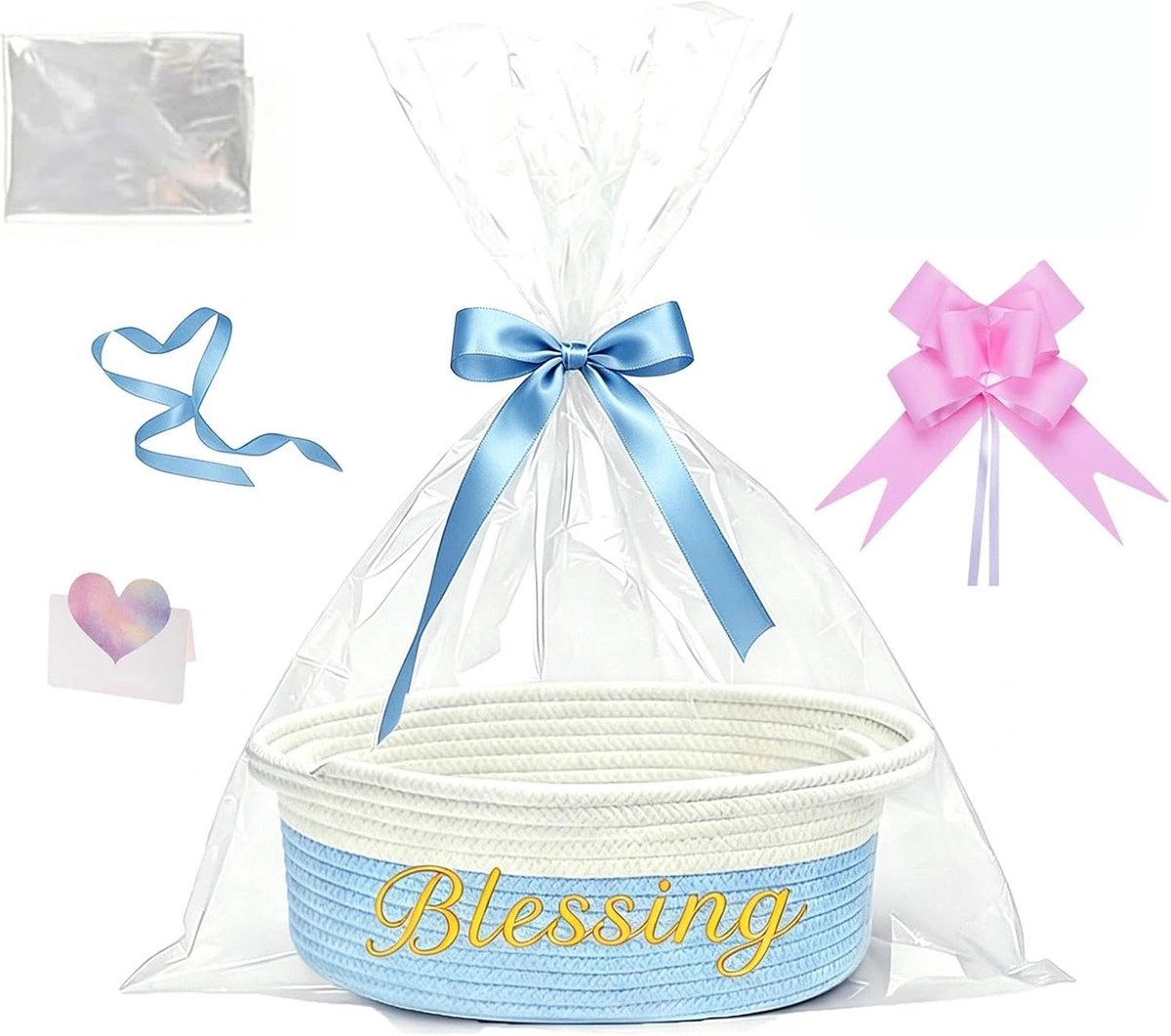 Cadeaumand 30x20x12 cm - katoenen touw - gevlochten mand met handvat - ideaal voor geschenken - SnelShoppen