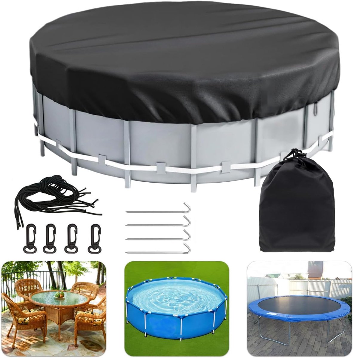 Ronde zwembadafdekking 310 cm - Zonne-energie afdekking - Inclusief opbergtas en bevestigingsmateriaal - ShopVlot