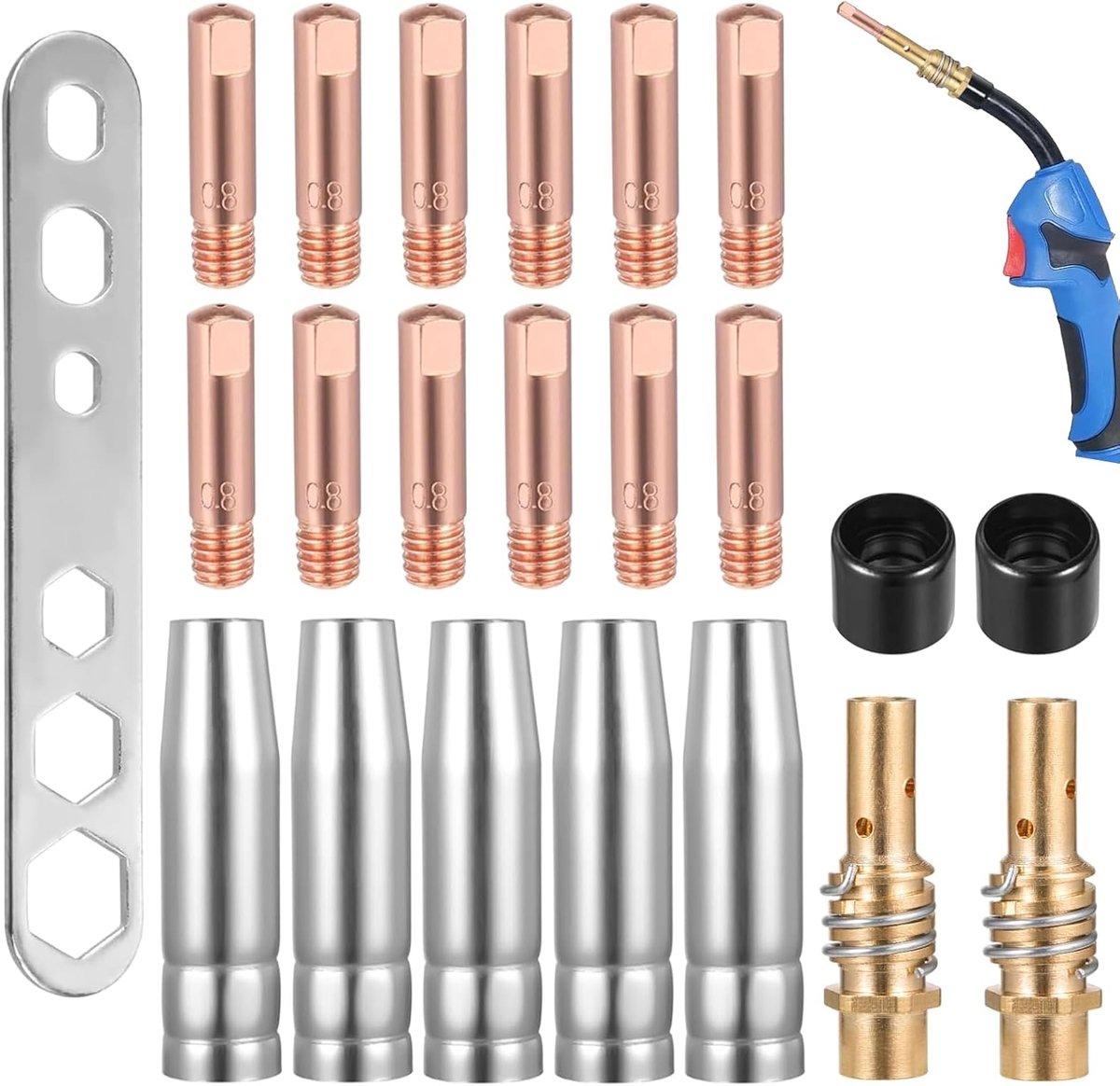 Lasaccessoires set 22 stuks - MIG MAG lasbranders MB15AK - hoge kwaliteit koper - optimale stroomgeleiding - ShopVlot