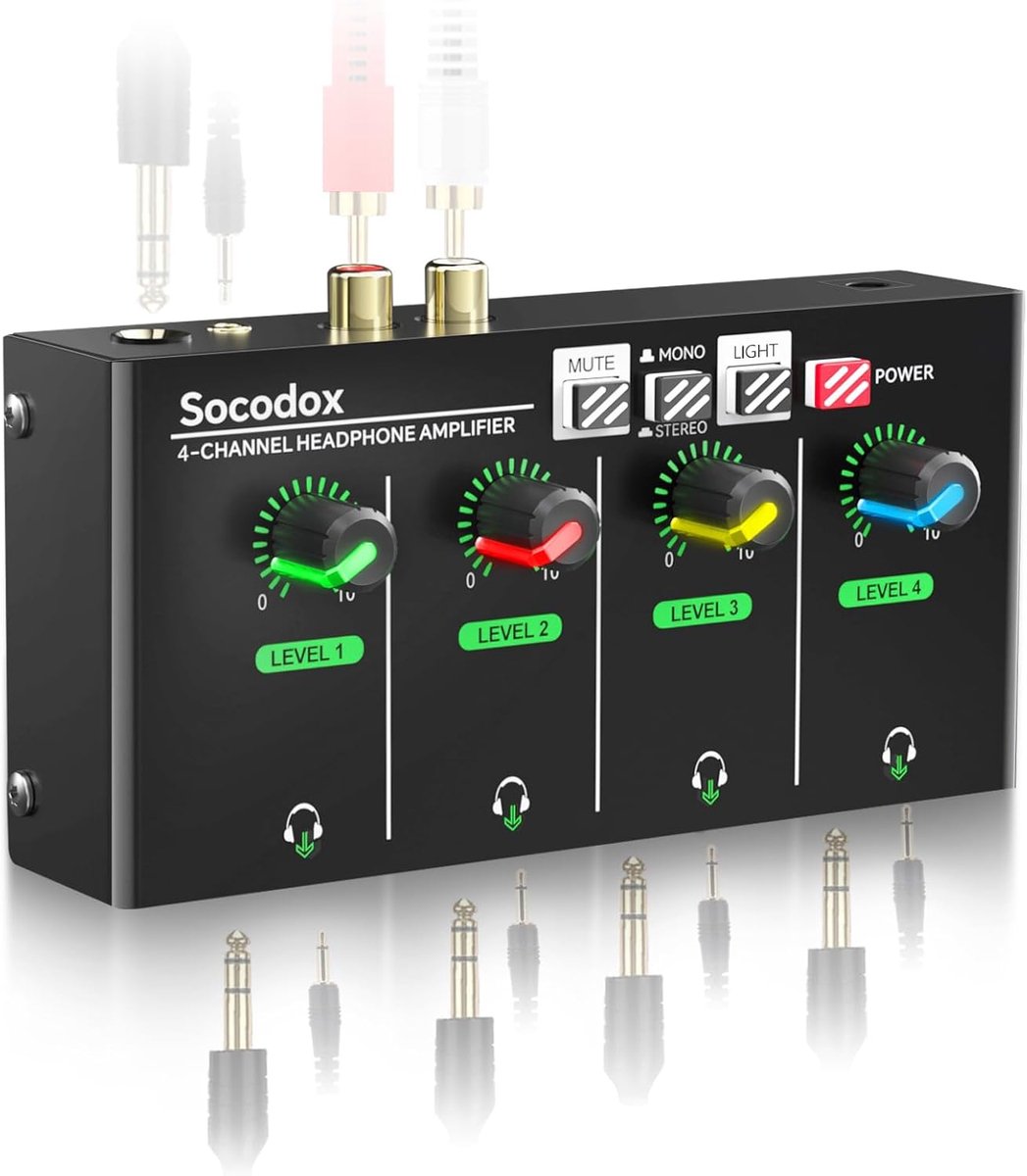 Hoofdtelefoonversterker 4 Kanaals - Compacte metalen splitter - 8 hoofdtelefoonuitgangen - Ideaal voor muziek en film - ShopVlot
