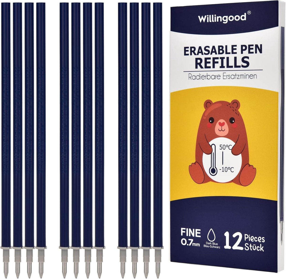 Radierbare vervangminen 0.7 mm - blauwzwart - 12 stuks - voor gemakkelijk uitwissen - ShopVlot