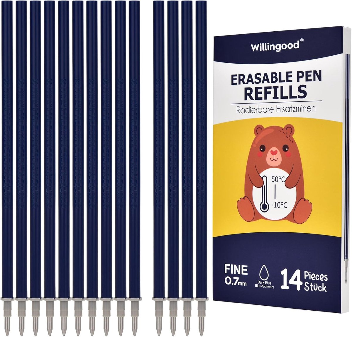 Erasable vullingen 14 stuks - blauw zwart - 0.7 mm tip - ideaal voor school en dagelijks gebruik - ShopVlot