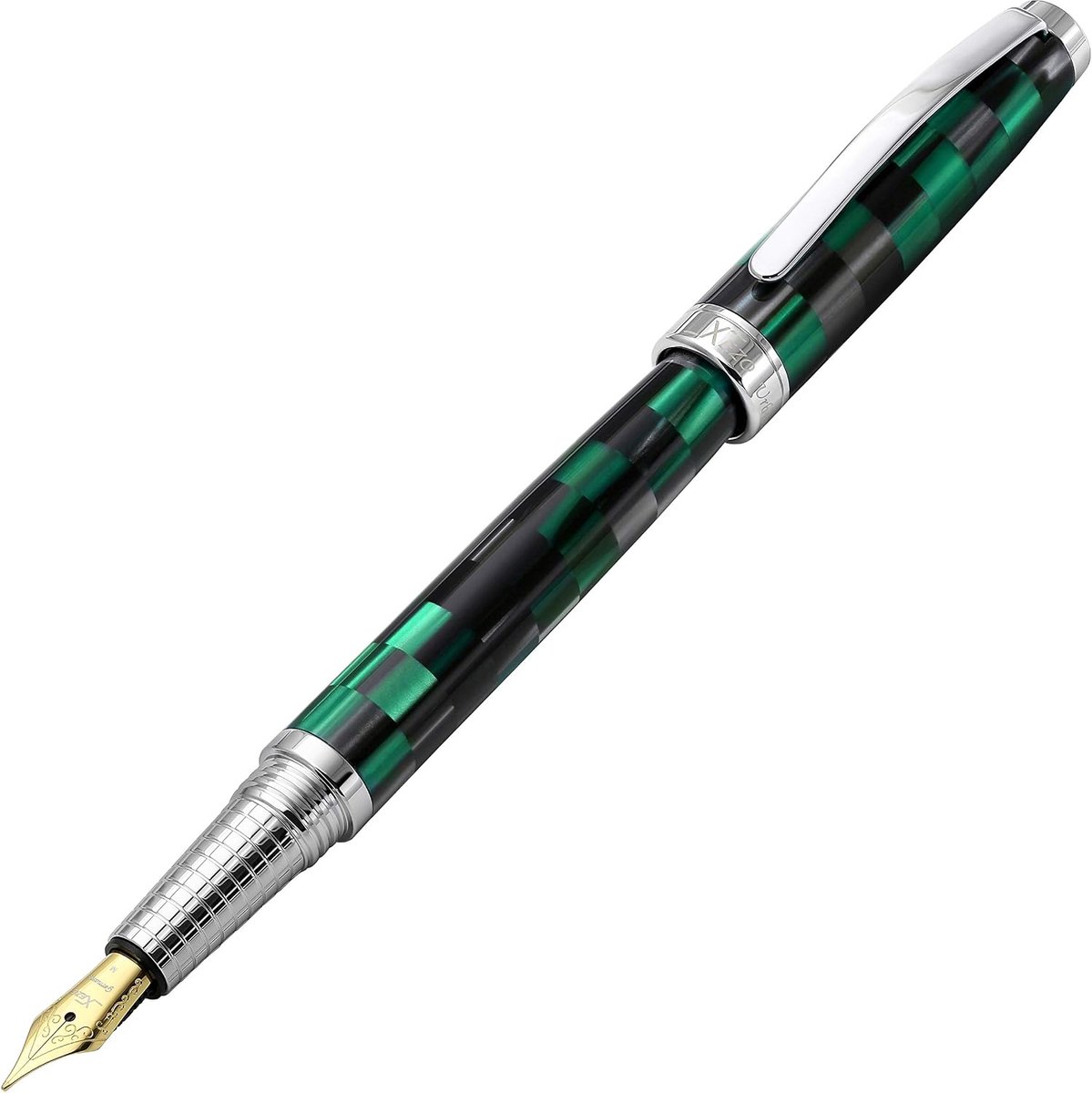 Vulpen medium nib - oceaan teal en zwart met chroom - handgemaakt, gelimiteerde editie - unieke patronen - ShopVlot