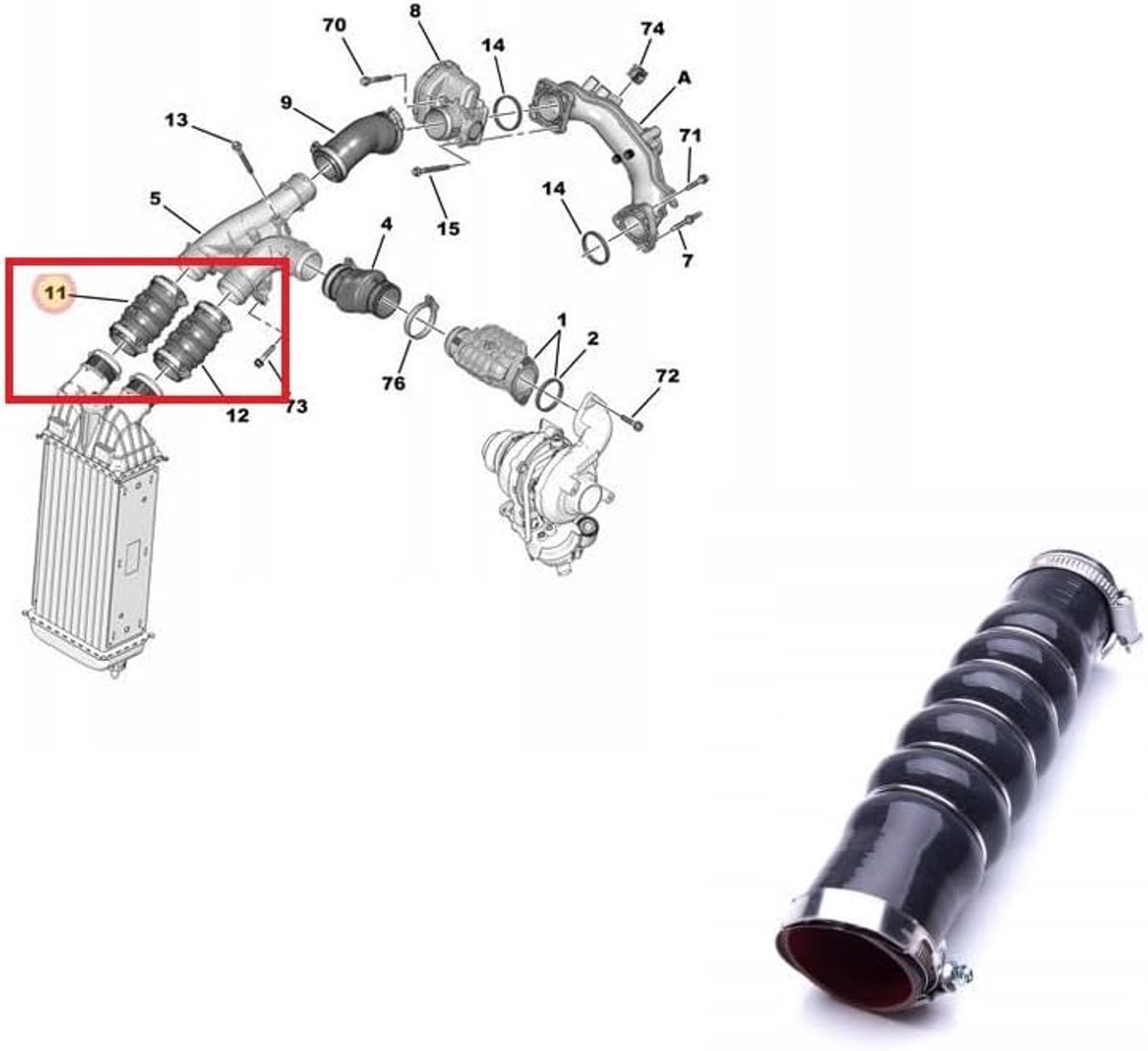 Intercooler slang voor Peugeot 508 en Citroen C5 - hoogwaardige rubber - met slangklemmen - betrouwbare vervanging - ShopVlot