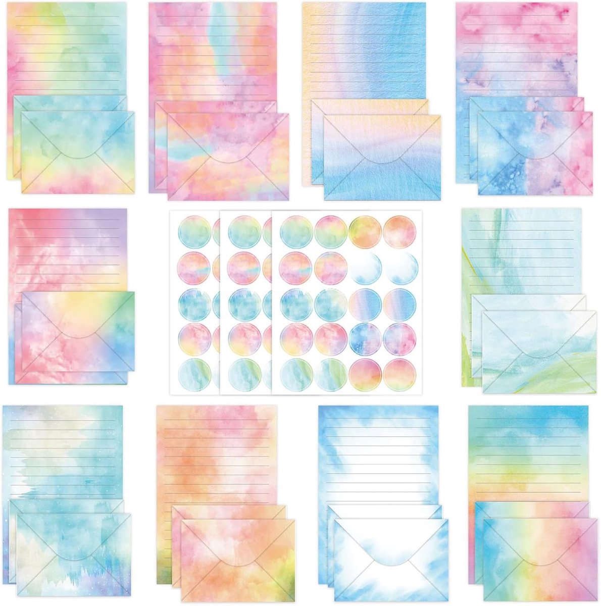 Stationery set 50 vellen met enveloppen - 10 unieke ontwerpen - inclusief 60 stickers - perfect voor uitnodigingen - ShopVlot