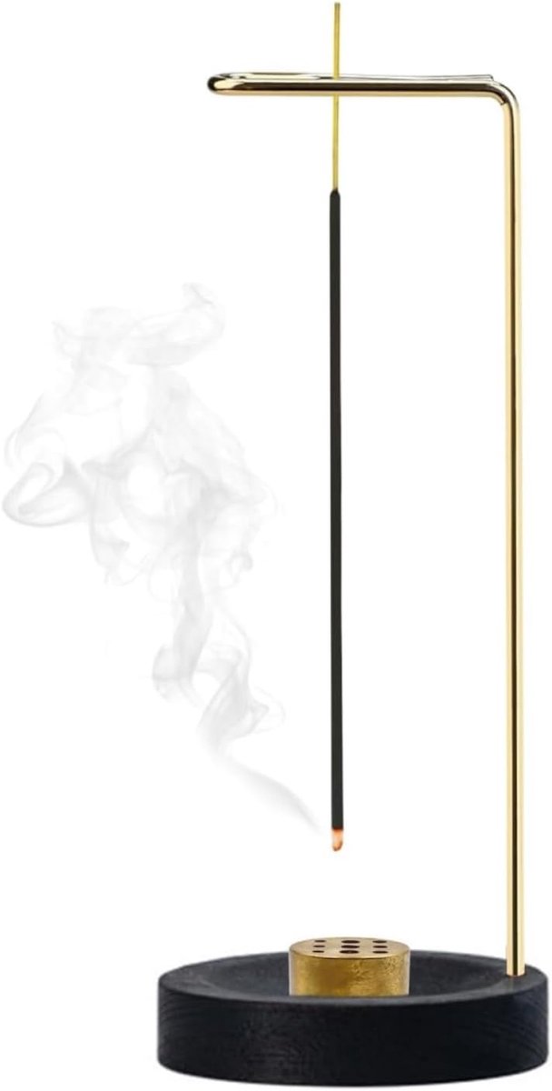Incense holder 2-in-1 - retro houten wierookbrander - zwart met goud - perfect voor meditatie - ShopVlot