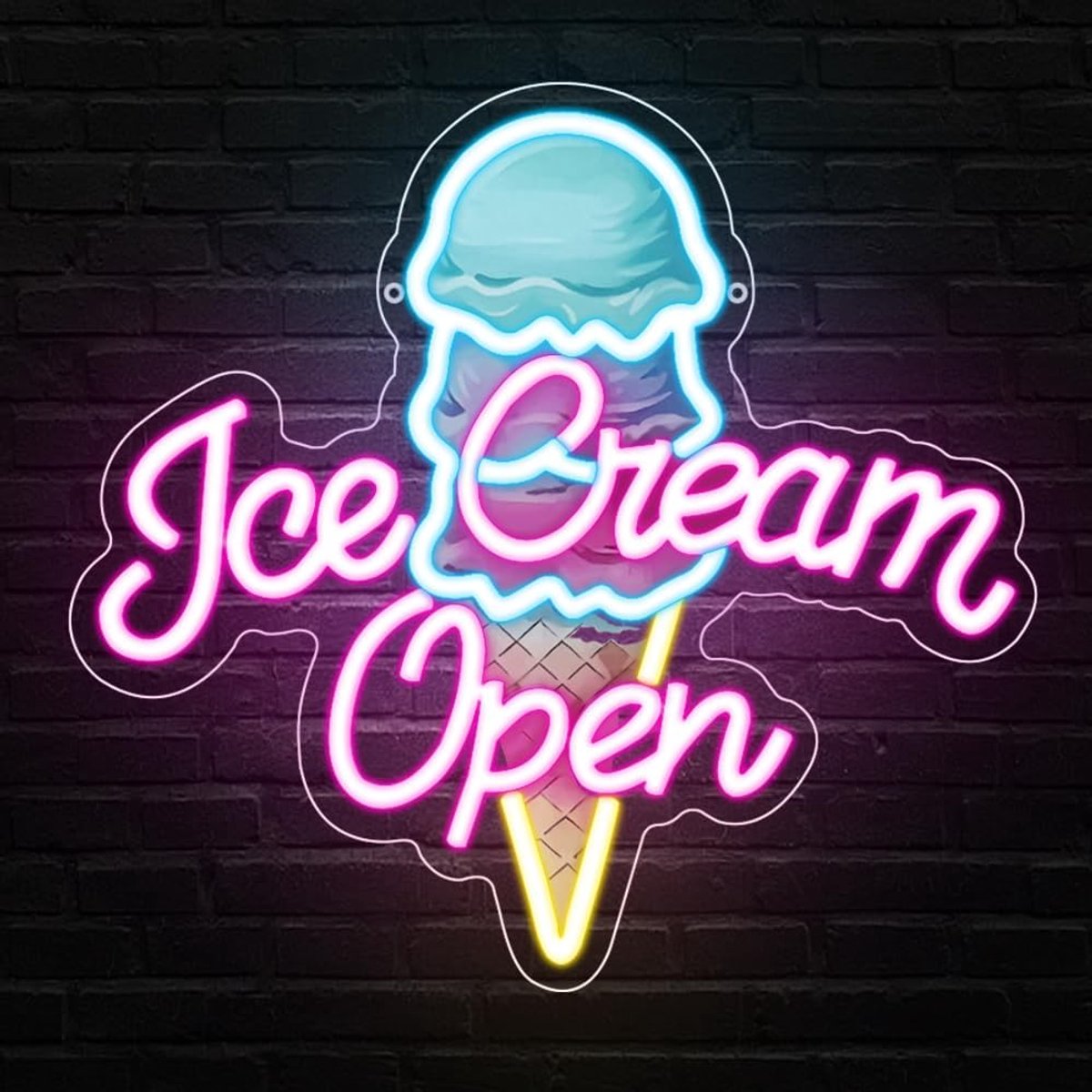 neonbord ice cream open - dimbaar led - wanddecoratie - sfeervol voor ijssalon - ShopVlot
