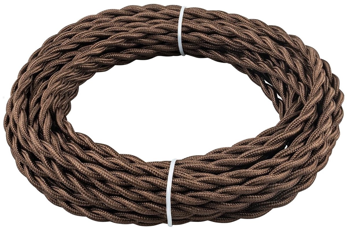Textiele kabel 10 m - 18 AWG 2-draads bruin - gedraaid koord - perfect voor antieke lampen - ShopVlot