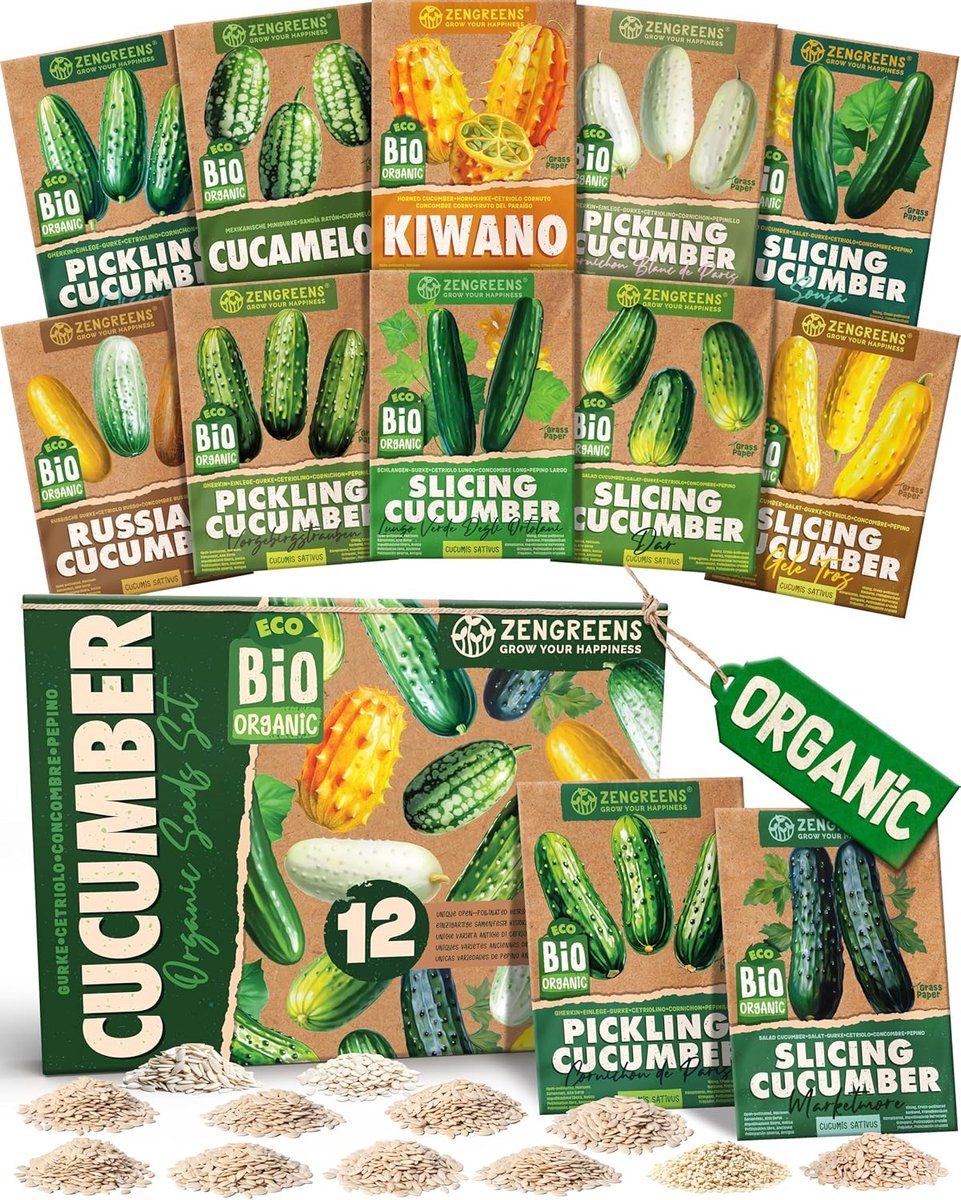 Komkommerzaden-set - 12 zaadvaste soorten - Biologisch - Voor een groene tuin - ShopVlot