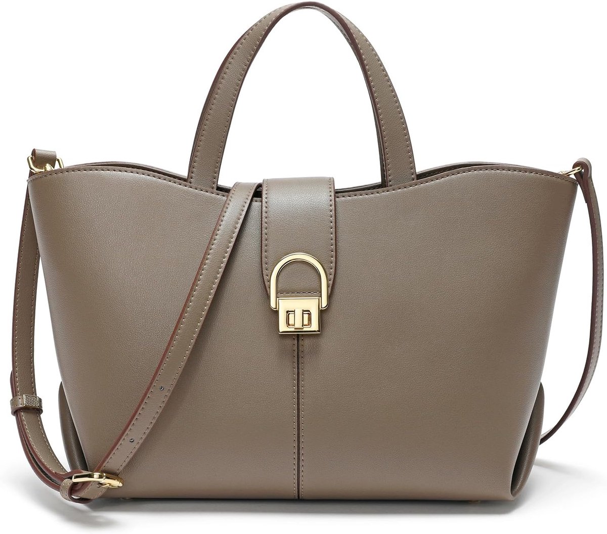 Schoudertas Dames - Grote Capaciteit - Leer - Met Afneembare Schouderband - Khaki - ShopVlot