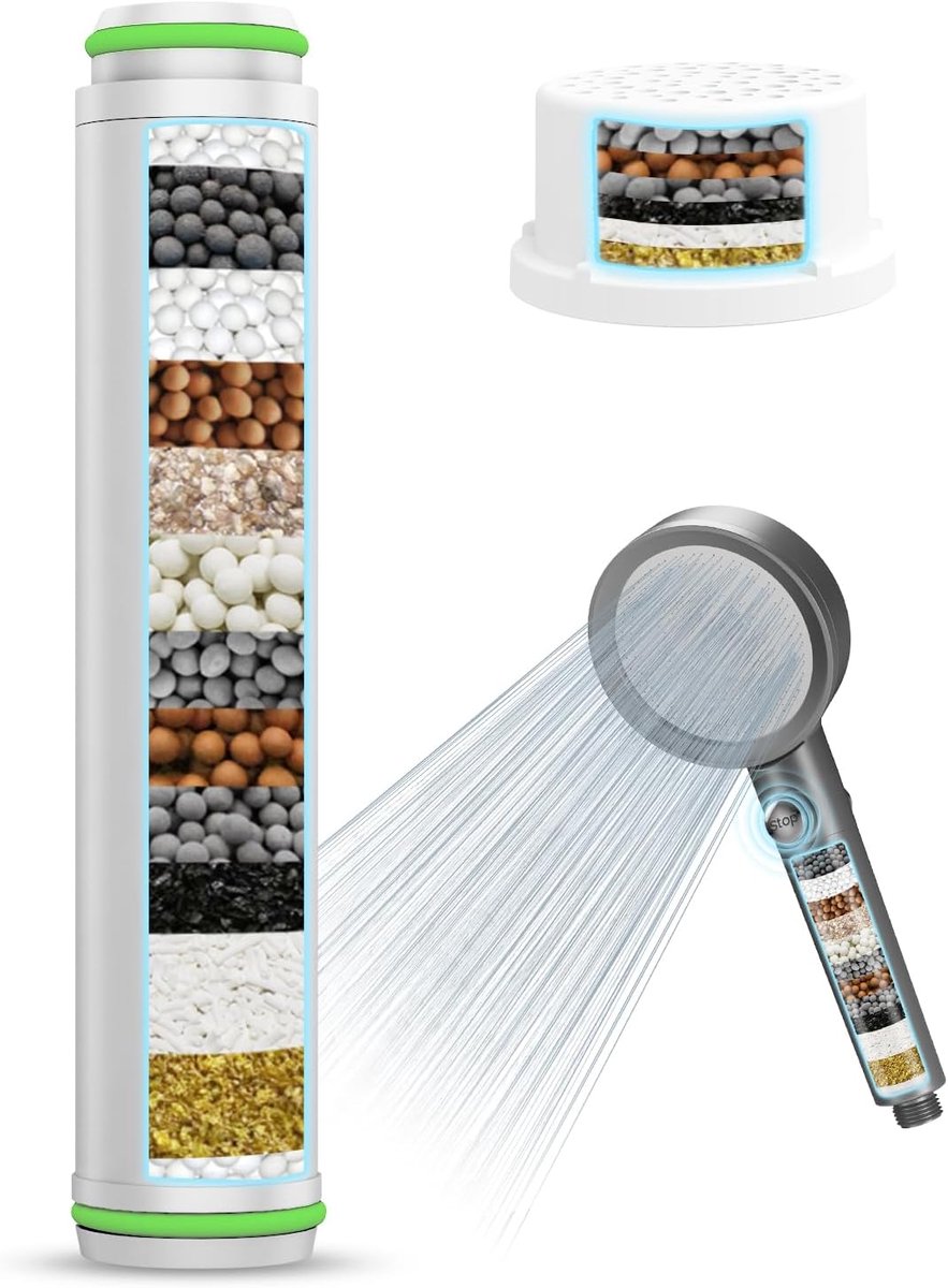 Douchefilters 2-pack - ronde en lange vervangfilters - verwijdert chloor en kalk - voor FEELSO douchekop - ShopVlot