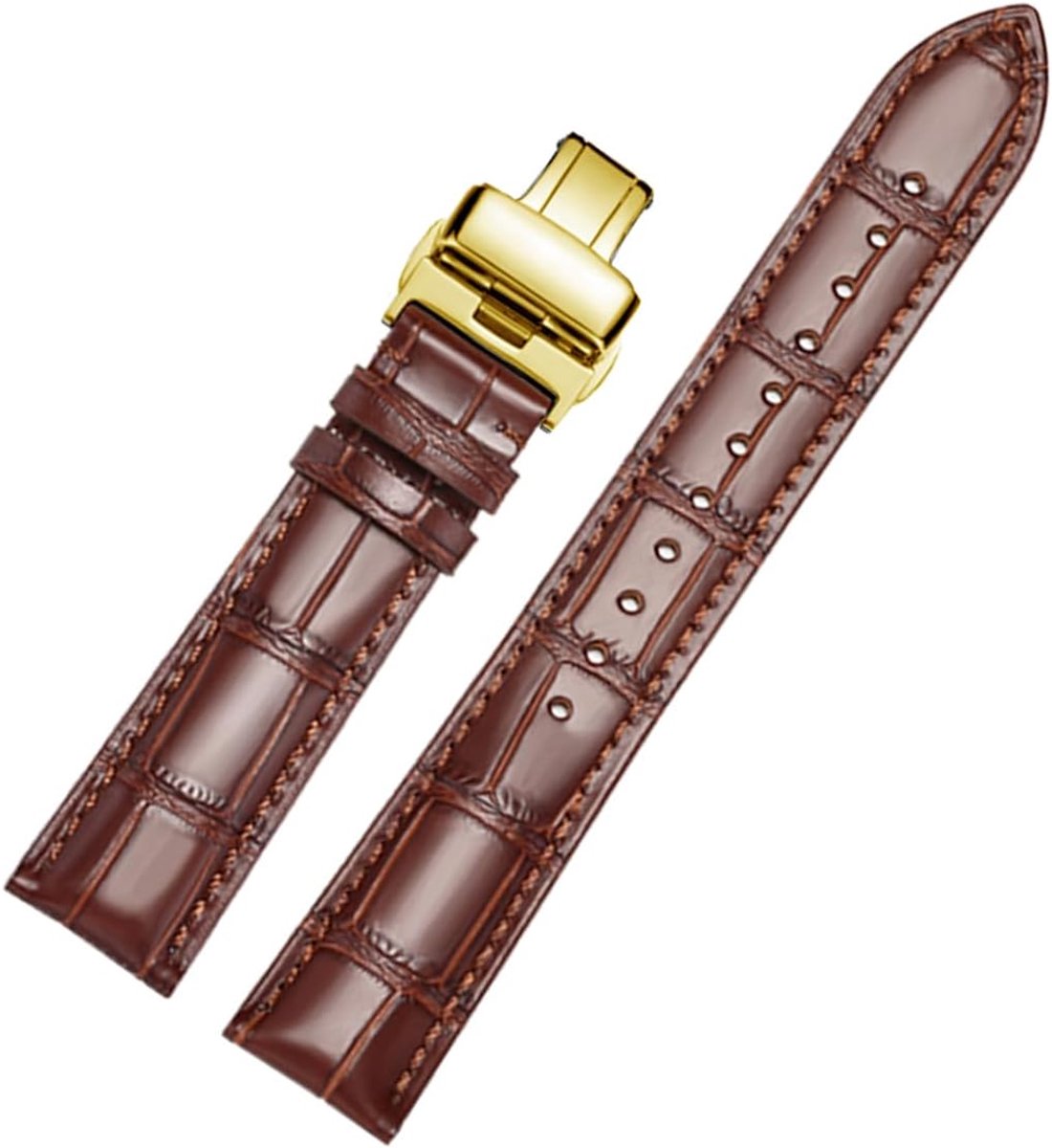 Leren Horlogeband XXL 18-22mm - Bruin + Goud - Snelle Bevestiging - Klassiek Design - ShopVlot