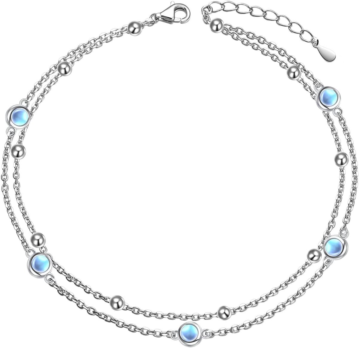 Anklet voor dames - verstelbaar - 925 zilver met maansteen - trendy dubbele enkelband voor strandlook - ShopVlot