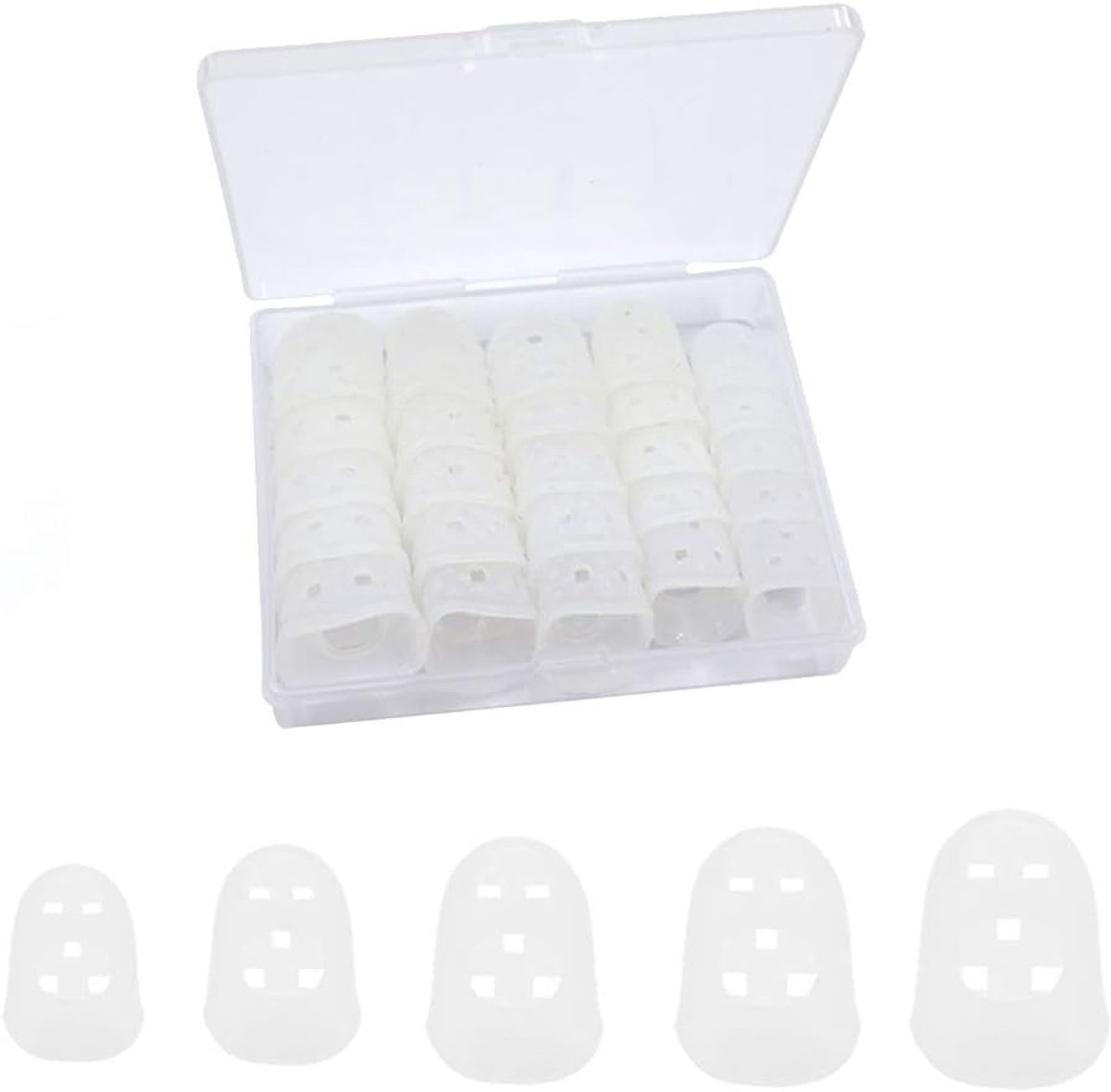 Guitar fingertip protector met compacte box - 5 maten - premium siliconen - voorkomt pijn bij gitaarspelen - ShopVlot