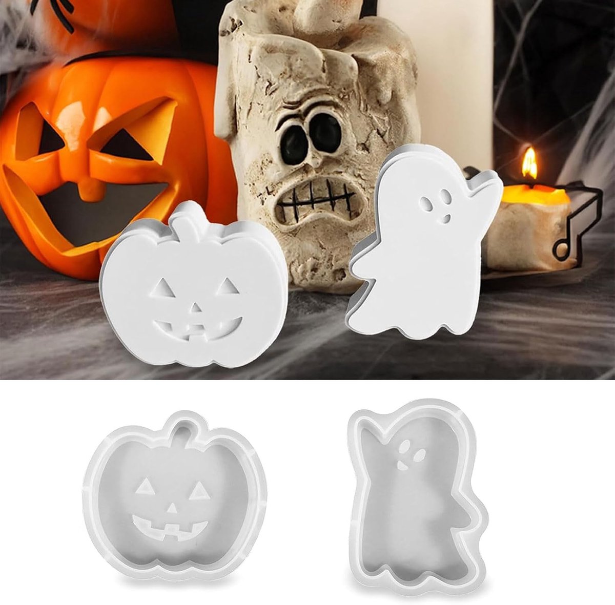 Siliconen mallen 2pcs - Pompoen en geest - Halloween design - Perfect voor feestelijke bakcreaties - ShopVlot