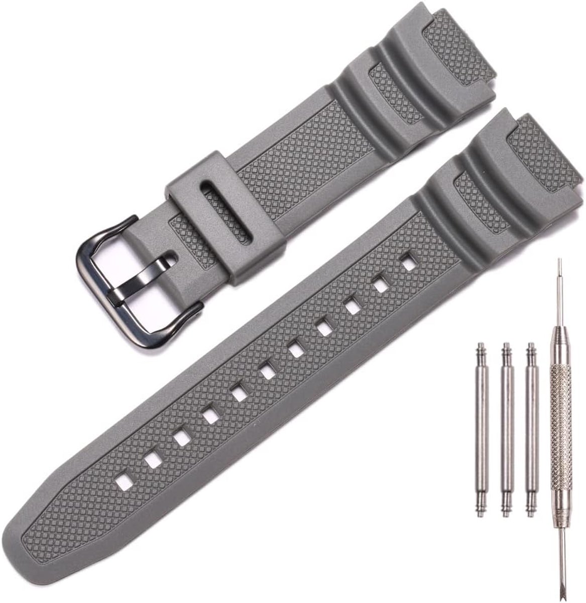 Vervangende horlogeband - grijs rubber - waterdicht - geschikt voor Casio AE-1000W en AE-1200 - ShopVlot