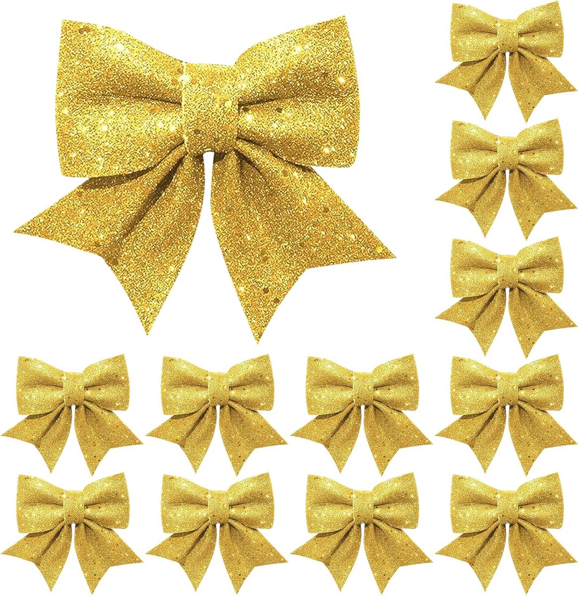 Kerstslinger versiering 12 stuks - gouden strikken - kerstboomdecoratie - sfeervolle toevoeging voor jouw kerstboom - ShopVlot