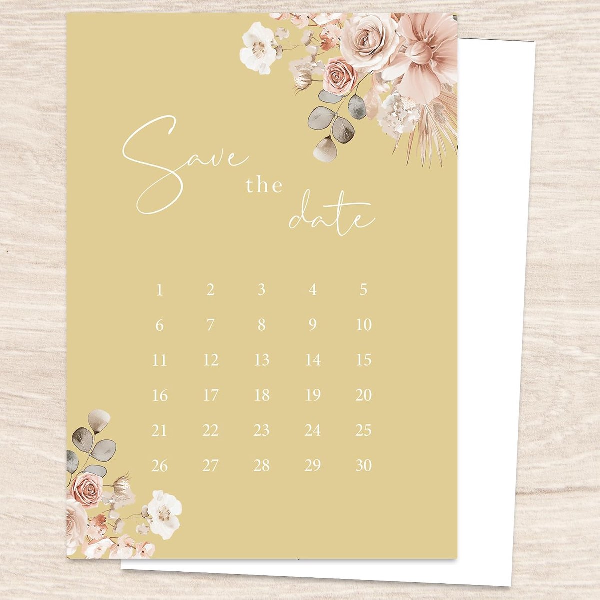 Bruiloft uitnodigingskaarten A6 - bloemenmotief met kalender - set van 10 platte kaarten - ShopVlot