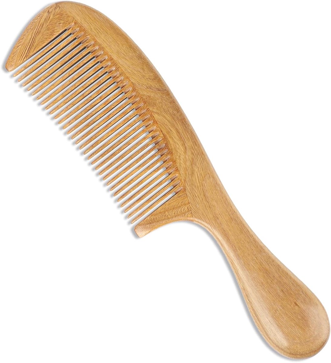 Handgemaakte groene sandelhout houten kam - 100% natuurlijke, antistatische en geurende haarontklitter voor mannen en vrouwen (fijne kam) | Handgemaakte, 0,13 cm tandafstand, 20,50 x 5,38 cm, Helpt statisch, natuurlijk houtroma te verminderen