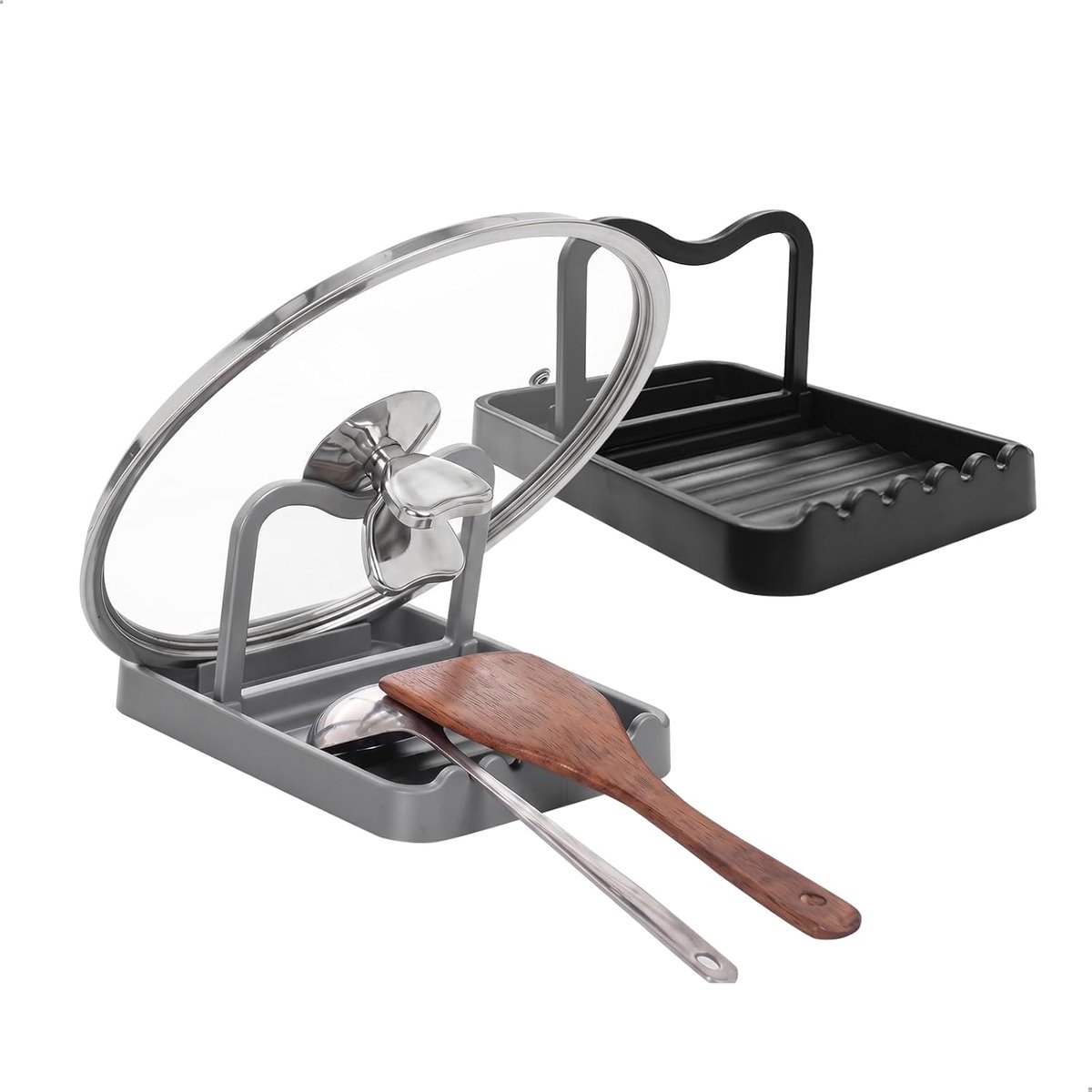 2 stuks opvouwbare potdekselhouder met lepelhouder, multifunctionele keukengerei, opbergdoos voor potdeksel, lepel, eetstokjes, spatel, servies