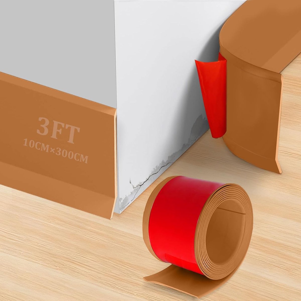 Plint, zelfklevend, 300 cm x 10 cm, Lichtbruin, pvc, knikstrip voor keuken en badkamer, zelfklevende eindstrip