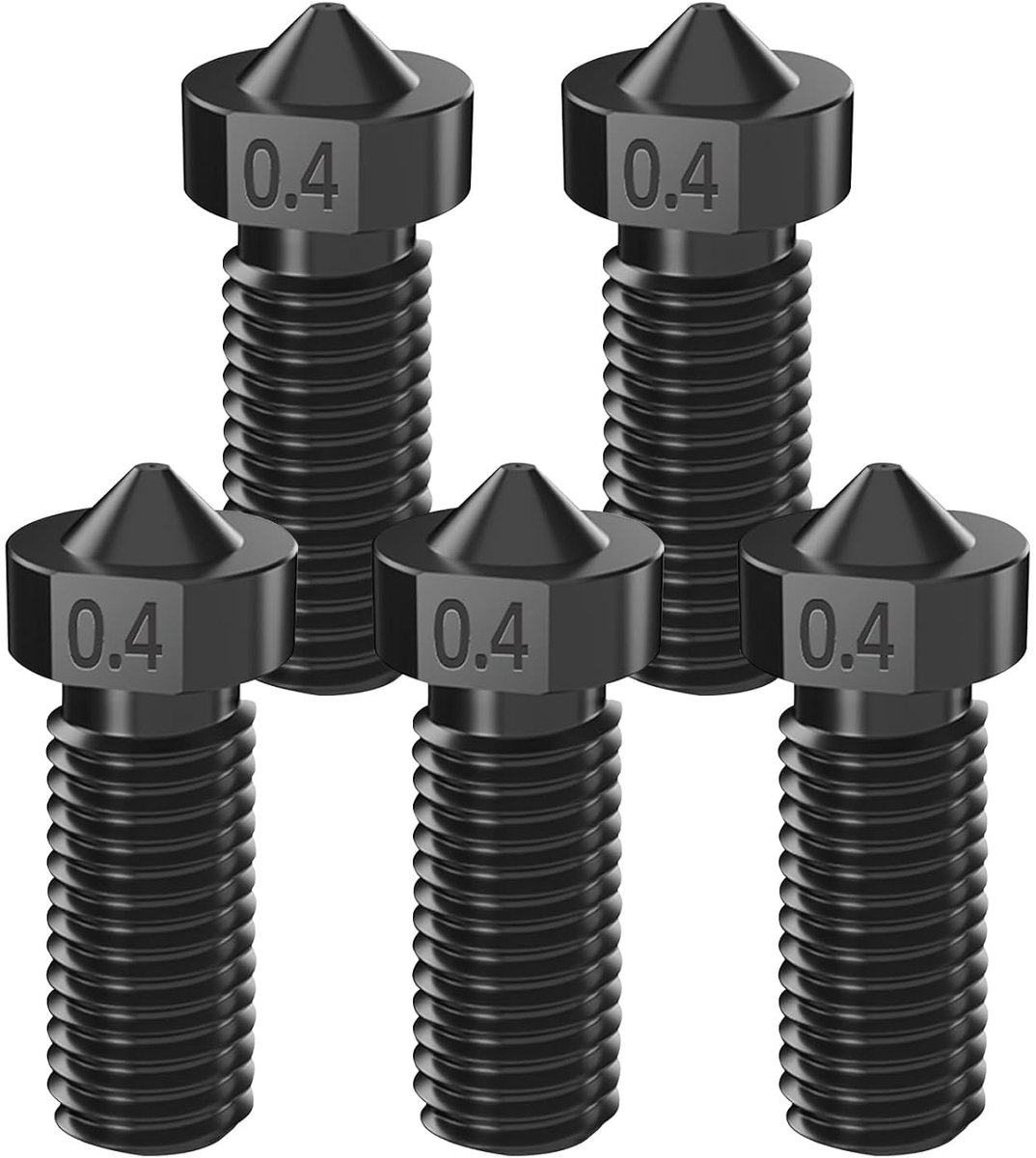5 stuks Gehard stalen Volcano-spuitmonden 0,4 mm, Volcano-mondstuk, gehard staal, 3D-printer, extruder, hot-end spuitmonden voor Artillery Sidewinder X1/X2/Genius voor Anycubic Vyper/Kobra