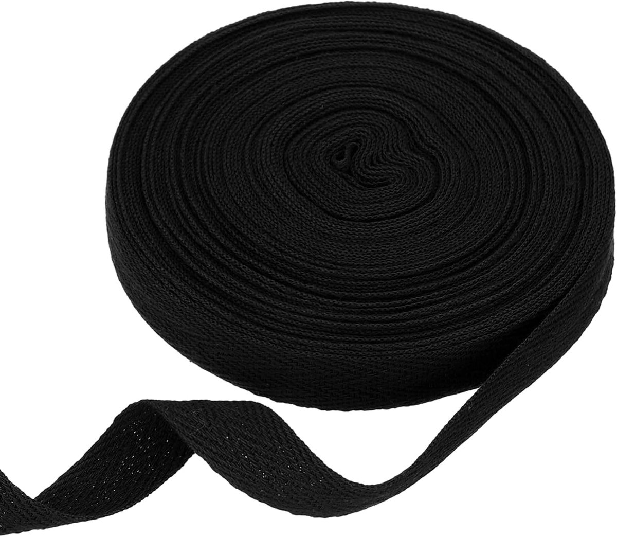 Katoenen band met visgraatpatroon, 15 mm x 10 m, katoenen band, biasband voor doe-het-zelf handwerk, naaien, geschenkverpakking, handvat, stoffen tas, knutselen, zwart