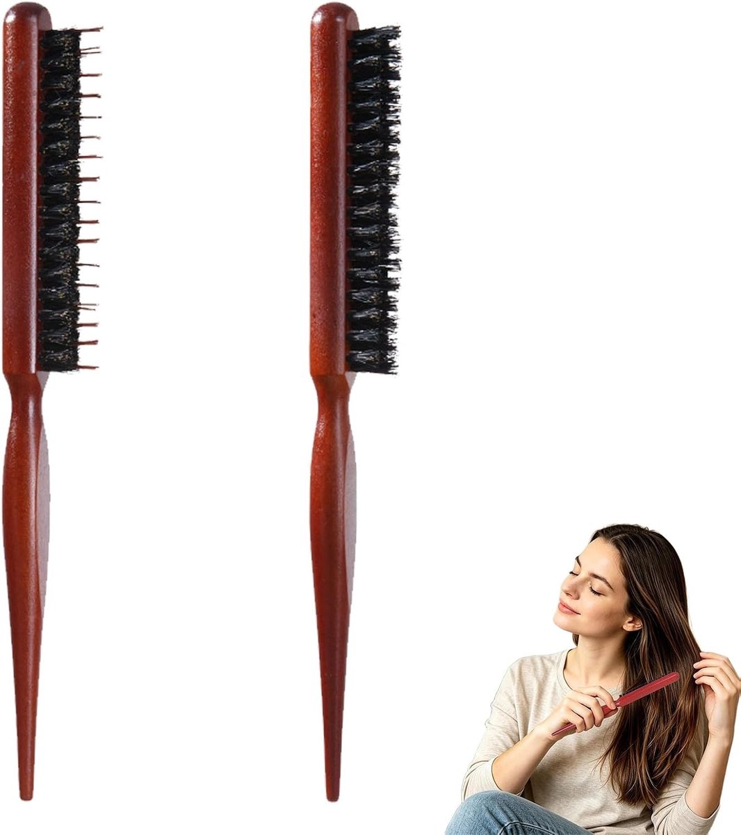 Haarborstels van wildzwijnharen en lotushout, kleine borstel voor dik, krullend, droog of beschadigd haar, ideaal voor vrouwen en mannen