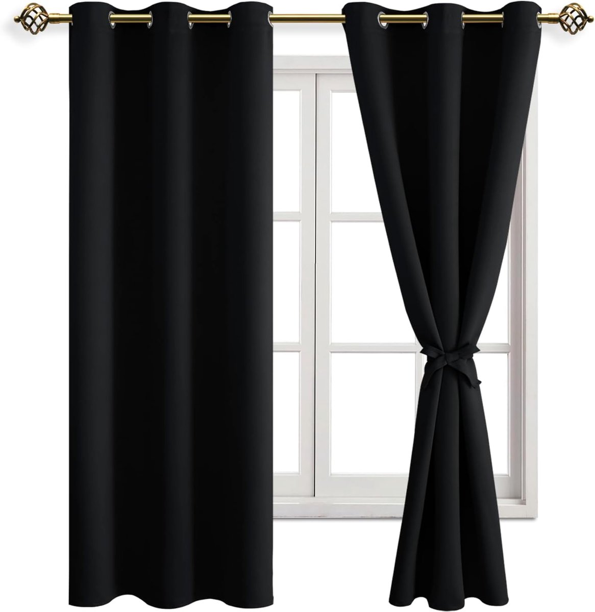 Verduisterende gordijnen, inslagringen, voor slaapkamer, woonkamer, zwart, 2 stuks, 137 x 117 cm (H x B)