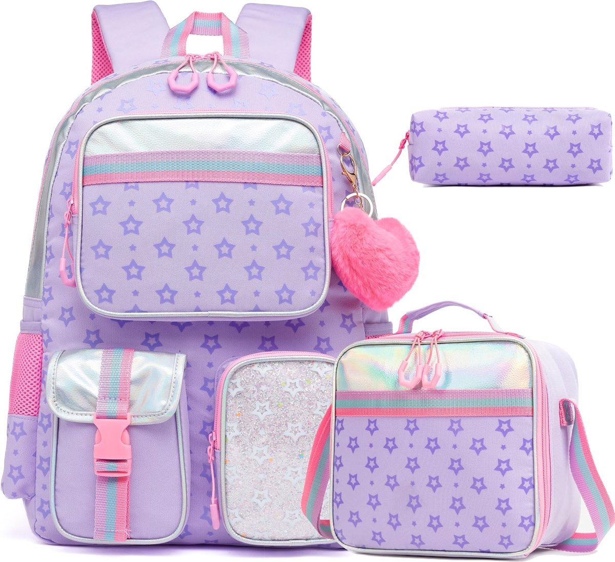 Schooltas meisjes kinderrugzak meerdere vakken rugzakken kinderen schooltas met ergonomische rugzak campus rugzak met pennenetui lunchpakket set schoolrugzak meisjes