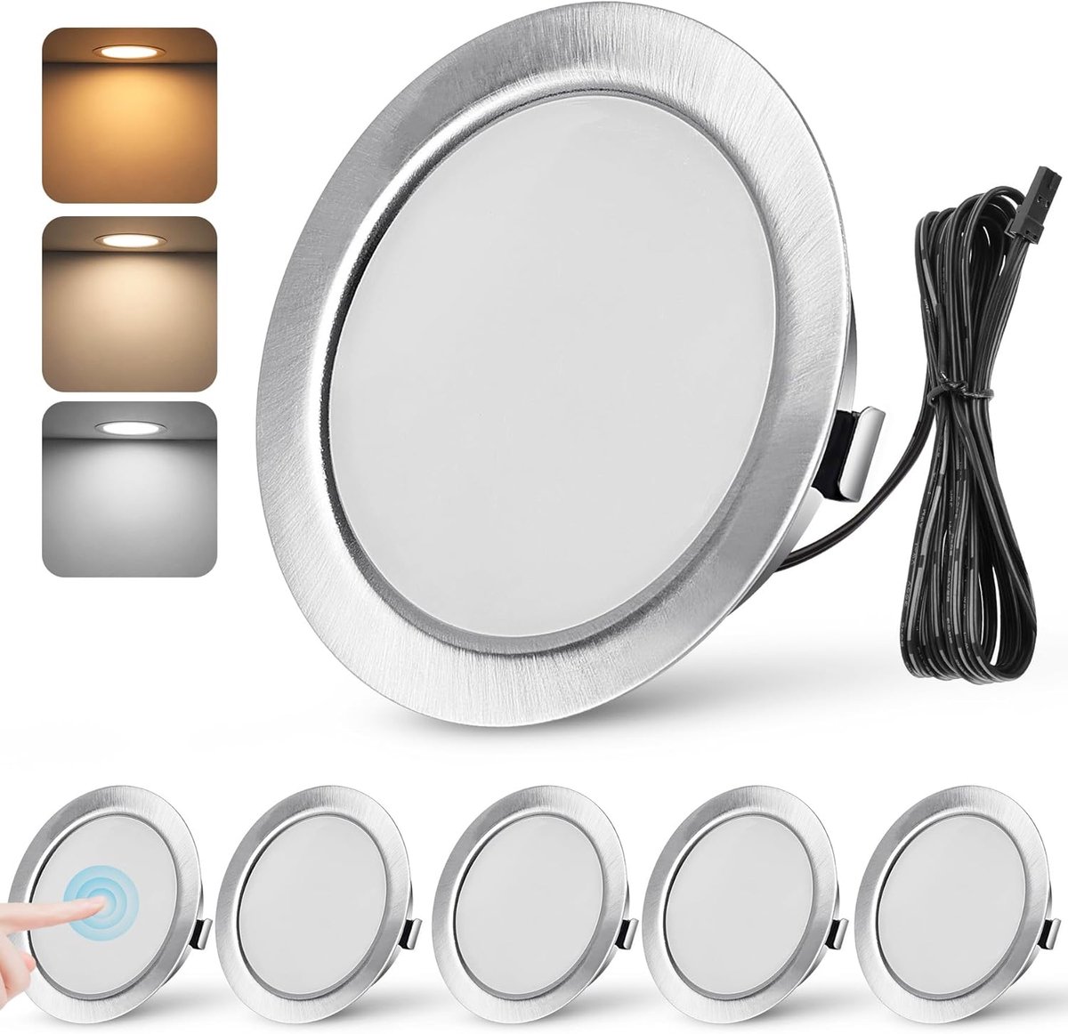 Set van 6 led-inbouwspots, 12 V, dimbaar, 55-58 mm, 3 W, ultra platte ledspots, 12 V, 3000 K, 4000 K, 6000 K, plafondspots, inbouwverlichting, keuken, meubelinbouwverlichting, inbouwspots, spot