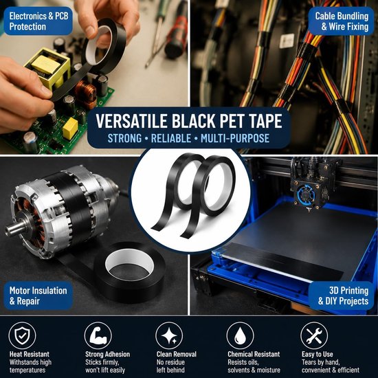 2 stuks isolerend tape zwart 10 mm × 50 m - sterk, niet-schadelijk & veelzijdig — afbeelding 3