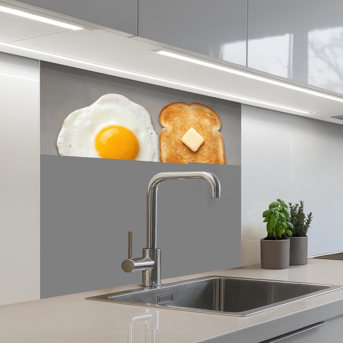 keukenachterwand 80x80 cm zelfklevend keuken decoratie accessories home kitchen spatscherm Ontbijt - Koppel - Ei - Brood